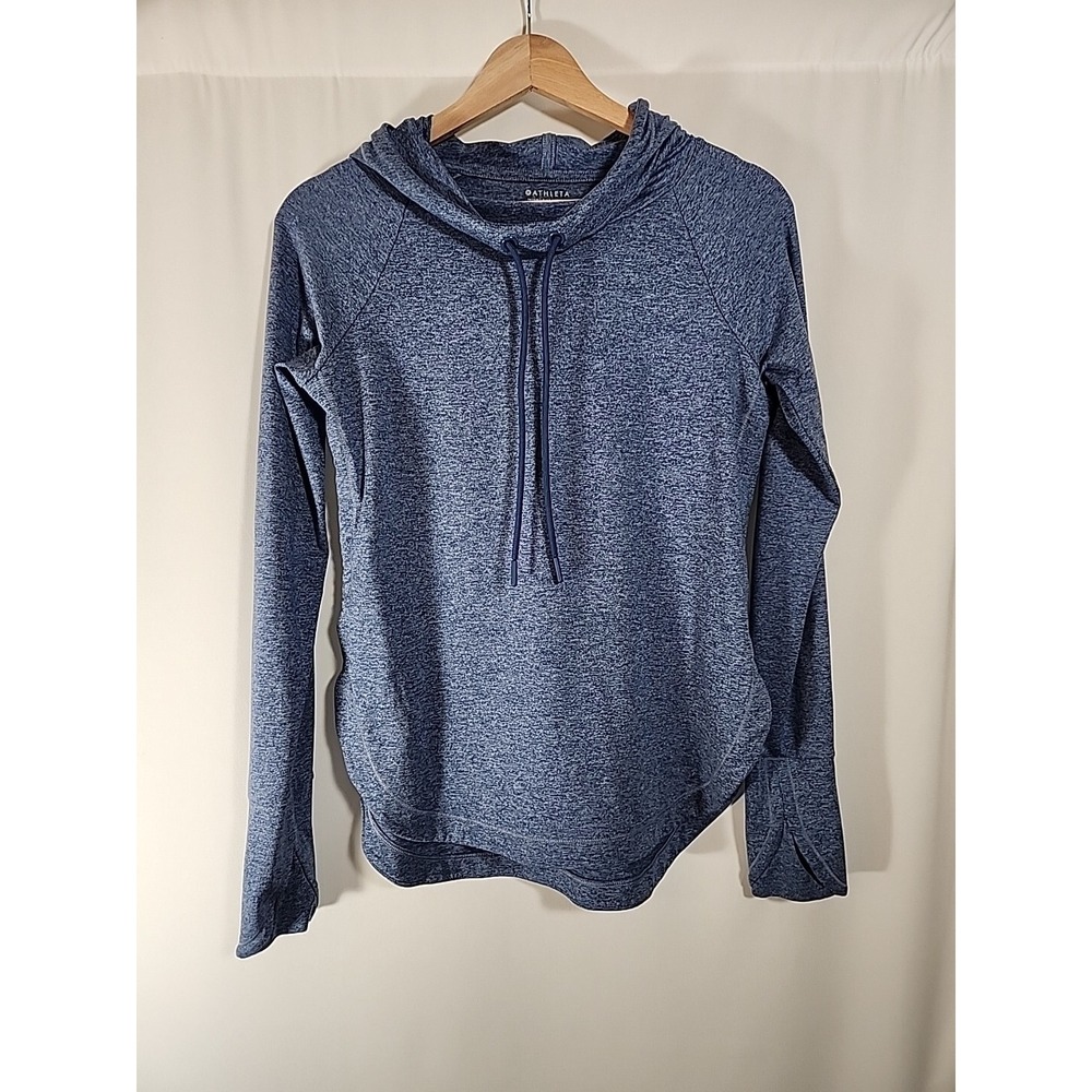 Athleta Uptempo Hoodie Sweatshirt Blue Heather Space Dye Thumbhole Womens XXS